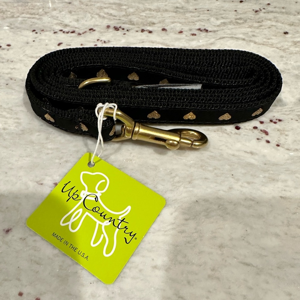 Up Country SET Black with Gold Hearts Leash & Collar